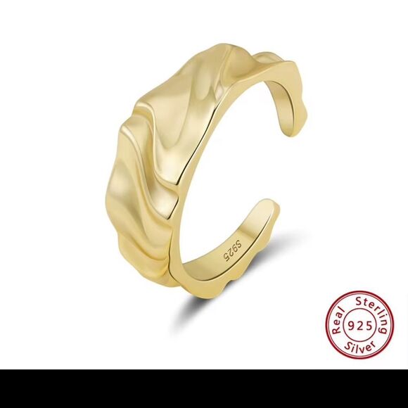 ENA 925 14k over Sterling Silver Adjustable Wavy Hammered Ring - Picture 1 of 7